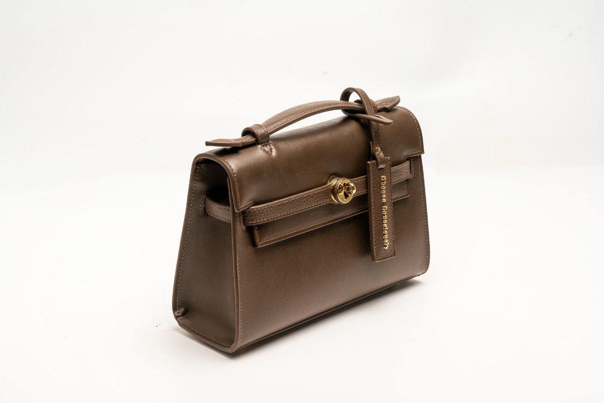 Ahimsa plastic-free MIRUM vegan bag in Truffle Brown, from above